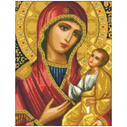 Wyklejanka - 50 x 40 cm - Matka Boża z Dzieciątkiem Jezus - Matka Boża Iwierska - Ikona - Diamentowa Mozaika - DIY